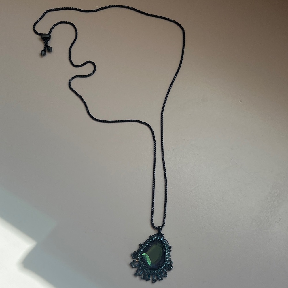 Kendra Scott Navy Gunmetal Daenerys Necklace in Indigo Dichroic Glass